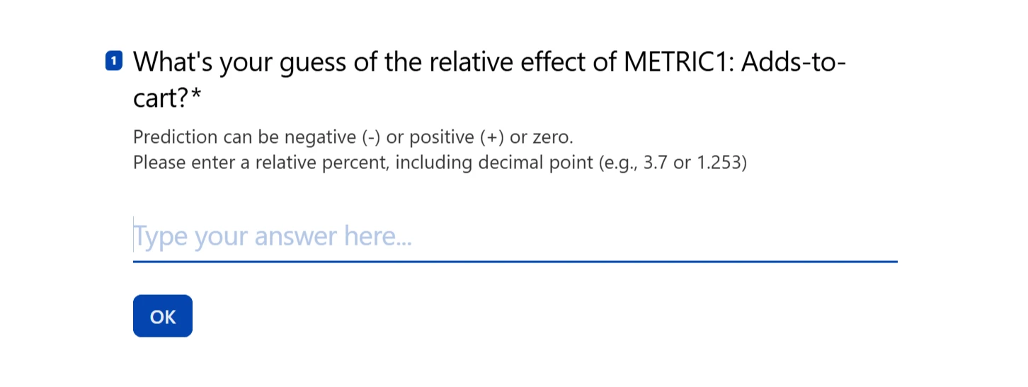 Example estimation question asking participants to guess the A/B test effect